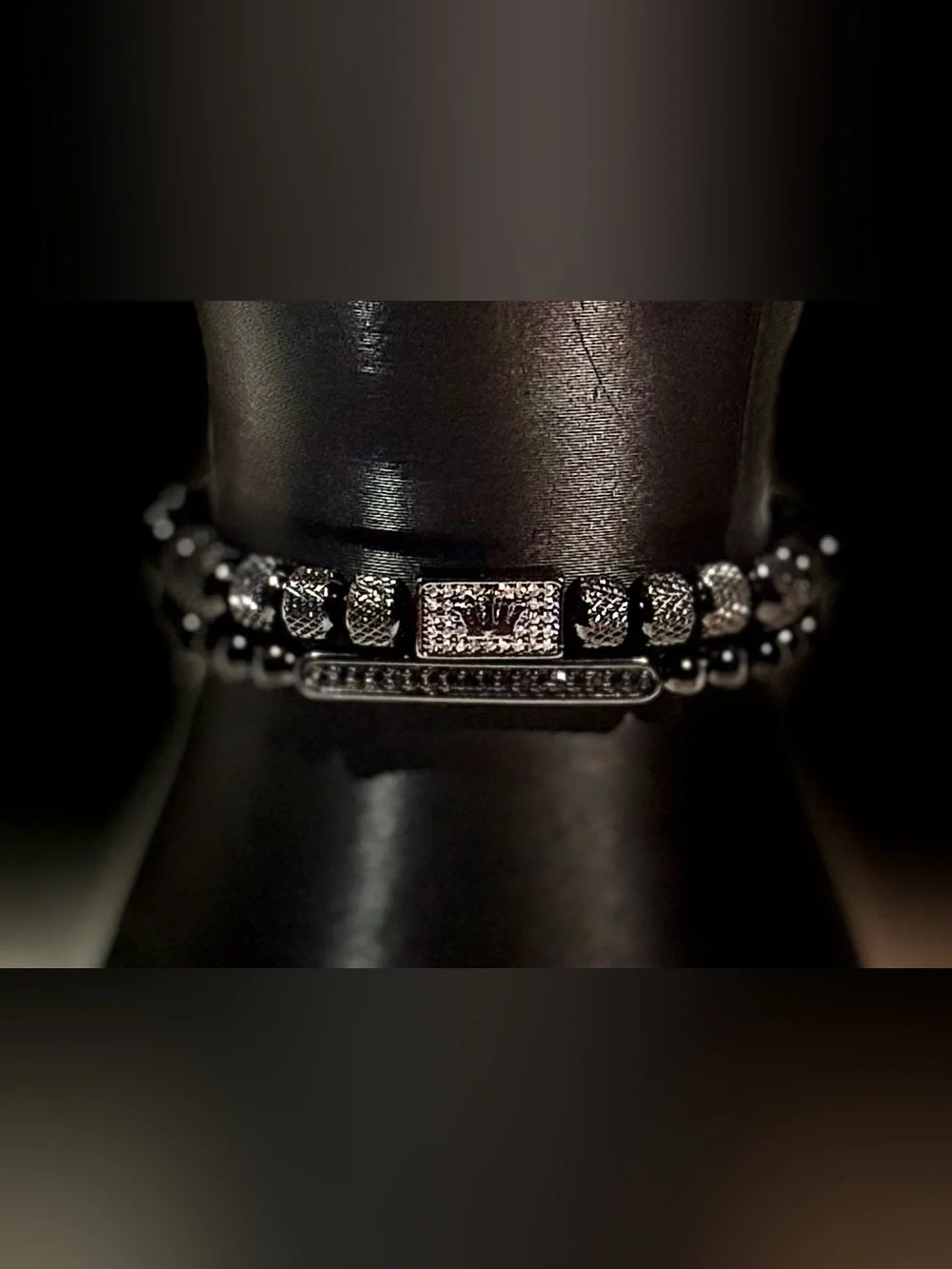 Double Unisex Black and Black Beaded Crown Set